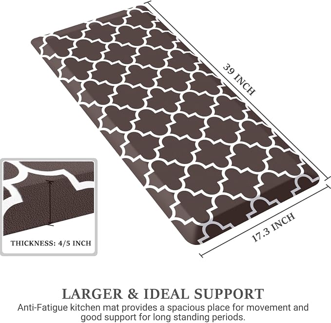 WISELIFE Anti Fatigue Floor Mat - 4/5 Inch Kitchen Mat Non Slip Waterproof Heavy Duty Ergonomic Comfort Mat Durable for Home, Office, Sink, Laundry,(17.3" x 39", Chocolate)