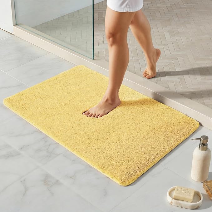 TYUU Yellow Bathroom Rugs, Ultra Soft Bath Rugs Non Slip Washable, Super Absorbent Quick Dry Bath Mat with Rubber Backing for Bathroom Floor, Shower, or Sink, Yellow 20" x 30"