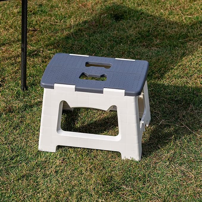 Kitty Folding Stool, 9 Inches, Non-Slip Folding Step Stool,Great for Kitchen, Bathroom, Bedroom, Kids or Adults (Khaki) (Gray)
