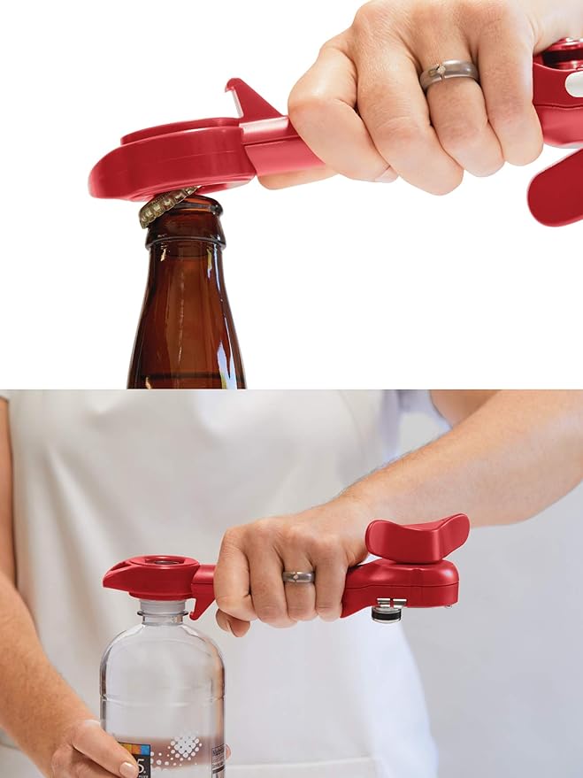 Kuhn Rikon 5-in-1 Auto Safety Master Opener for Cans, Bottles and Jars, White, 9 x 2.75 inches
