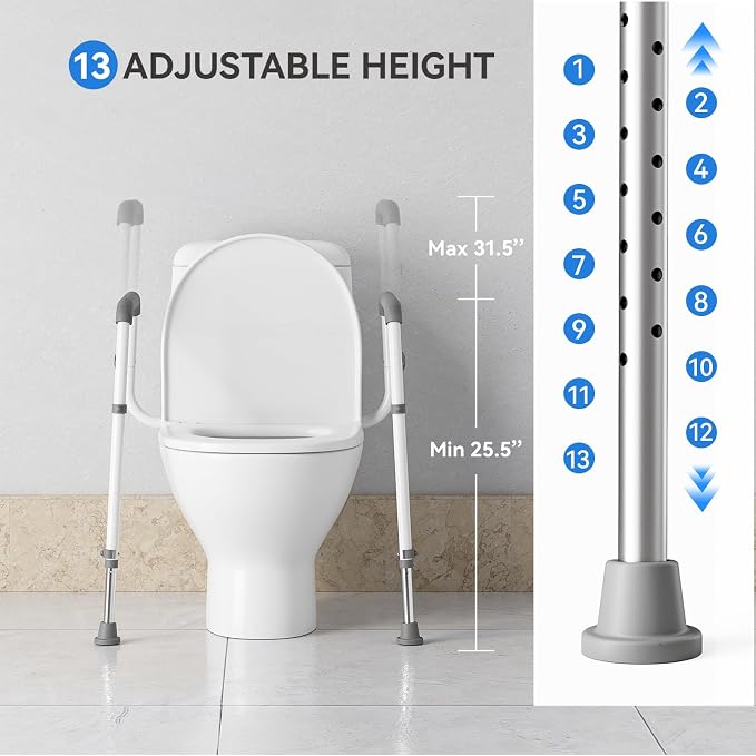 Loyoda Toilet Safety Rail, Adjustable Height & Width, 350 lbs for Seniors | Securely bolts to toilet seat holes for stability. Non-slip feet, Padded grip. Sturdy steel Frame. For mobility assistance.