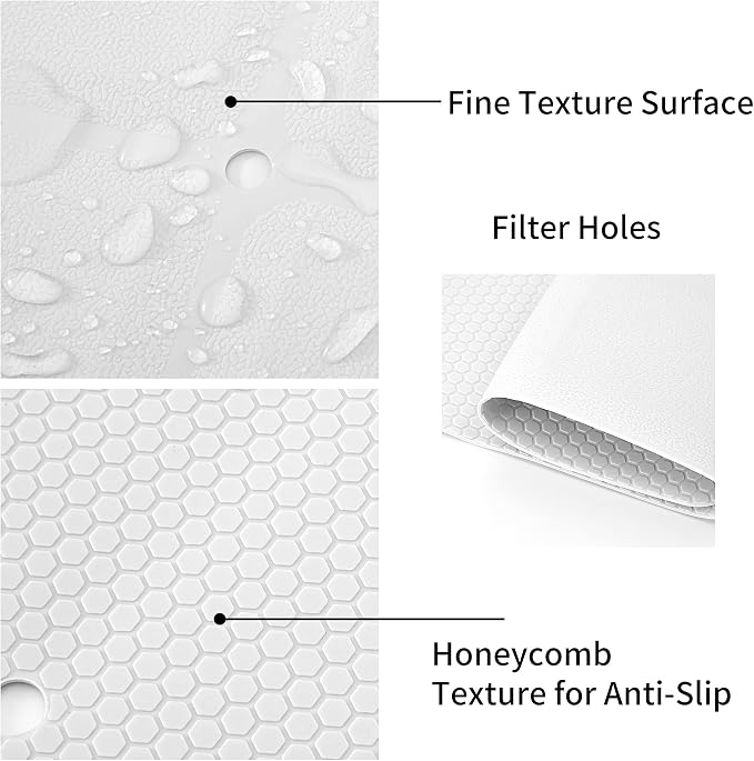 Webos Shower Mat for Textured Surface：Silicone Non Slip Shower Mat Without Suction Cups Foldable - Square Bath Mat for Reglazed Tub Textured Shower Floor (White, 21x21)