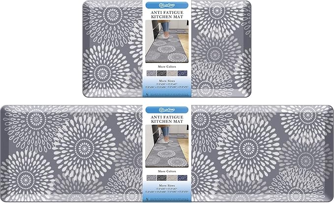LuxStep Kitchen Mats for Floor,0.47 inch Thicker Cushioned Rug Anti-Fatigue Mats for Kitchen Decor Accessories,Waterproof Non-Slip Mats and Rugs Set for Office,Laundry 17.3"×29"+17.3"×60",Grey