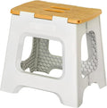 Vigar Compact Folding Step Stool - 12-1/2 Inch Foldable Step Stool for Adults, Lightweight Portable Stool with Handle, Non Slip Step Stool, Space-Saving Stool up to 330 lb - Grey, Bamboo Print Top