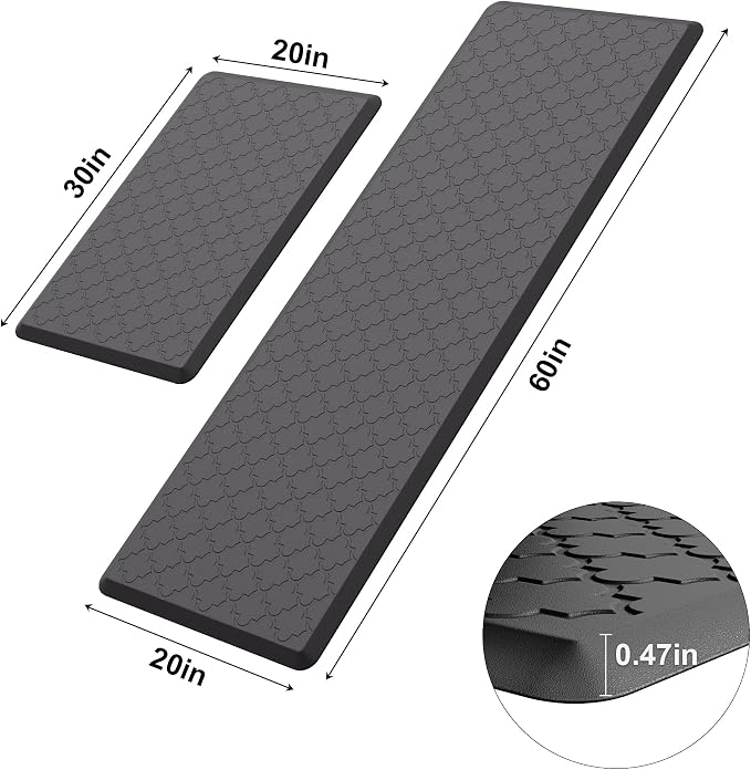Kitchen Mats for Floor - Anti Fatigue Mats for Kitchen Floor - Non Slip Cushioned Rugs for Standing, Office, Sink, Laundry, Black