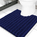 Smiry Bathroom Toilet Rugs U Shaped 20x20, Extra Soft Absorbent Non Slip Rubber Backing Chenille Contour Bath Rugs for Toilet, Machine Washable Contoured Bath Mats, Navy Blue