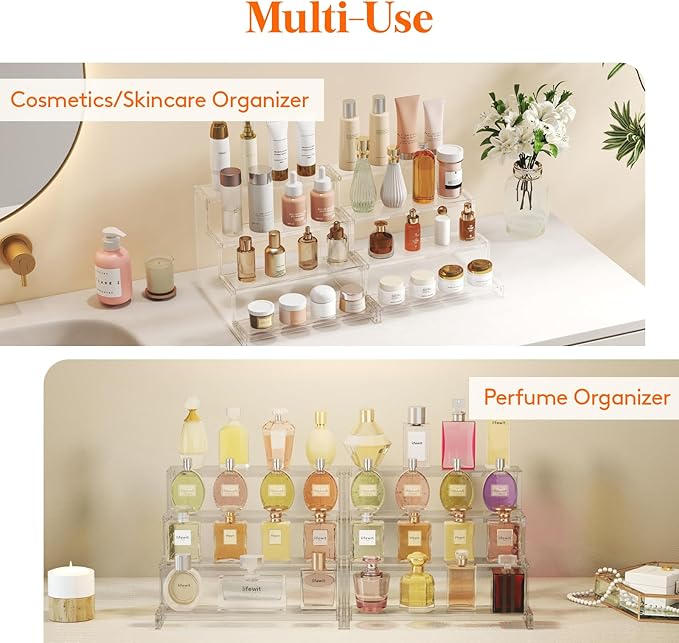 Lifewit Perfume Organizer, Bedroom Decor, Cologne Cupcake Stand, Tool-Free Assembly, Makeup Display Shelf for Vanity Bathroom Counter Storage, Clear, 30 cm/12", 2 Pcs