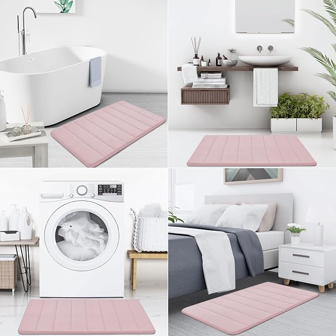 Buganda Memory Foam Bath Mat, 30" x 20", Ultra Soft and Non-Slip Bathroom Rugs, Water Absorbent and Machine Washable Bath Rug for Bathroom, Shower, and Tub, Peach
