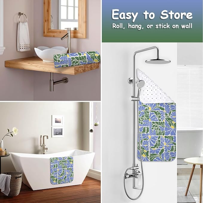 Bathtub Mat Non Slip, Bohemia Extra Long Bath tub Mat Shower Floor Mat with Suction Cups and Drain Holes for Adults Kids Elderly 40 X 16 Inch