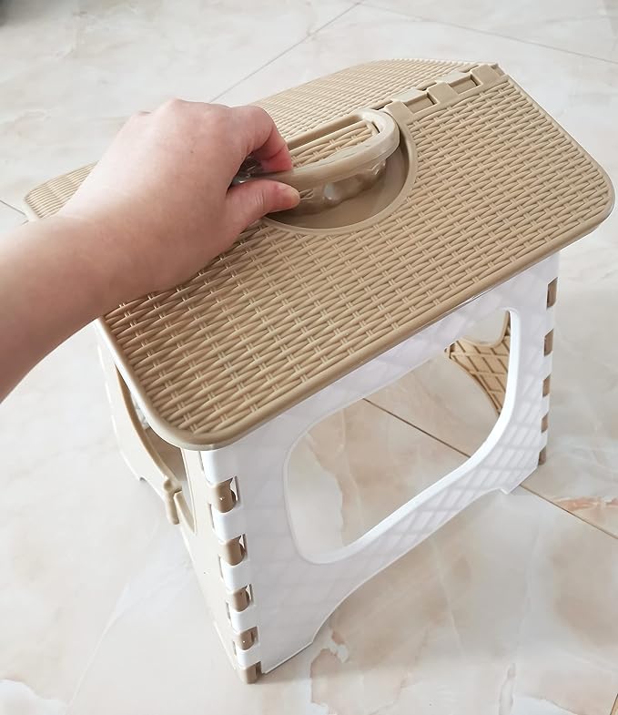 Folding Step Stool Anti Slip Compact Plastic Foldable Step Stool Holds Up to 300 lbs,12 inches, 30cm，(Coffee) 1PCS