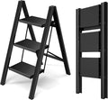 HillhutApex 3 Step Ladder, Lightweight Portable 3 Step Stool with Anti-Slip Wide Pedal, 330lbs Capacity Aluminum Ladder for Household,Office,Kitchen(Black)