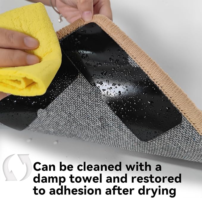 Rug Non Slip Grippers, Reusable Rug Tape, No Damaging for Hardwood Floors and Tiles, Carpet Grippers Stickers Pads for Area Rugs Corners Flat, 4Pcs
