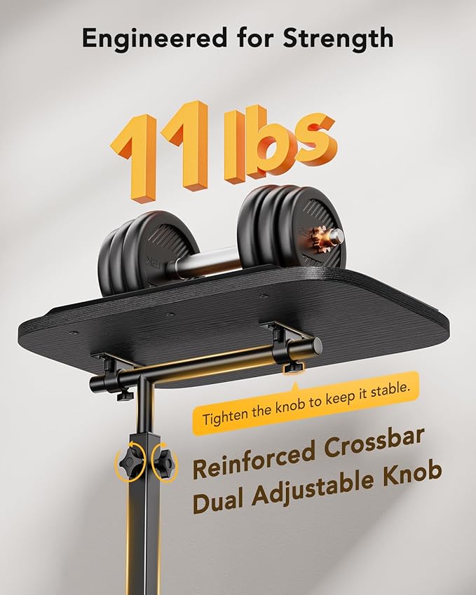 HUANUO Adjustable TV Tray, Height Adjustment TV Trays with 360° Swivel and 90° Tilt, Sturdy & Multi-Functional Sofa Table with Anti-Slip Bar, Space-Saving Side Table for Couch, Bedside, and Dining Use