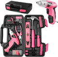 JENABOM Cordless Electric Screwdriver, Power Screw Driver Set with Pink Compact Tool Kit for Small Repair and Maintenance- Ideal Housewarming Gift, 112Pcs
