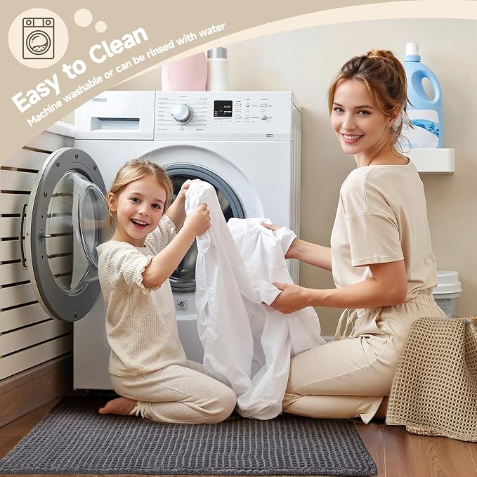 TYUU Waffle Runner Rug Bathroom, Long Boho Bathroom Rugs Non Slip Washable Super Absorbent Quick Dry Farmhouse Bath Decor, 72"x24" Grey