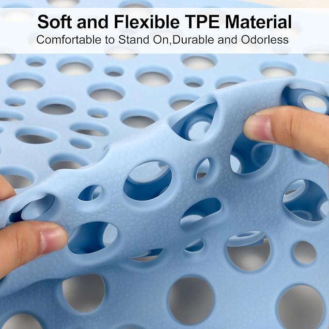 Anti Slip Shower Mat with Suction Cups,31.5x47.2 Inch Quick Drain TPE Non Slip Shower Mats for Inside Shower,Large Bath Mat for Shower Soft on Feet, Easy to Dry&Cut Machine Washable