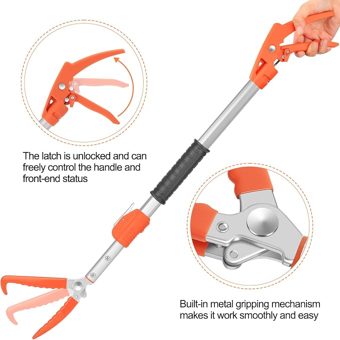 Kalkal Snake Grabber Tool, 60” Professional Aluminum Alloy Telescopic Rattle Snake Tongs, Reptile Grabber Snake Catcher Wide Jaw Handling Tool with Lock
