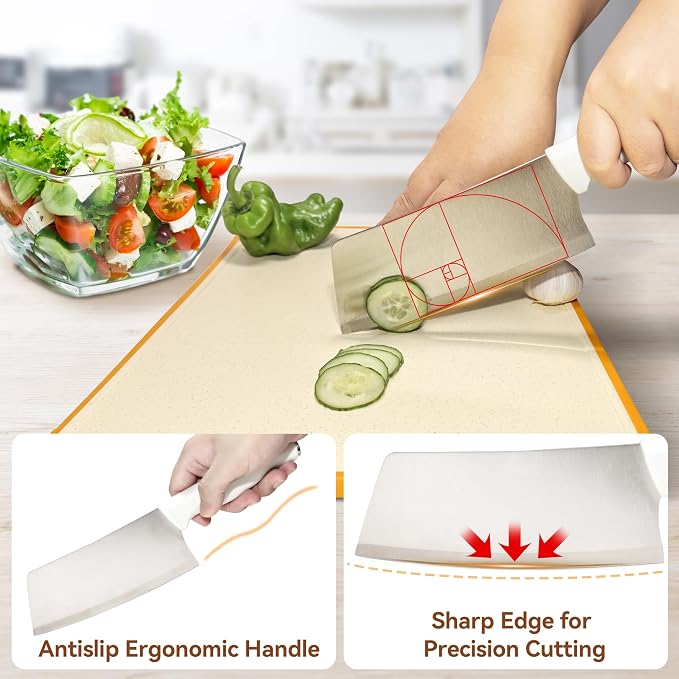 Small Knife Block Set, Modern Kitchen Knife Scissors with Universal Round Holder, Home Apartment New Kitchen Essentials, Space Saving, Keep Blade Dry(Beige White, 5PCS)