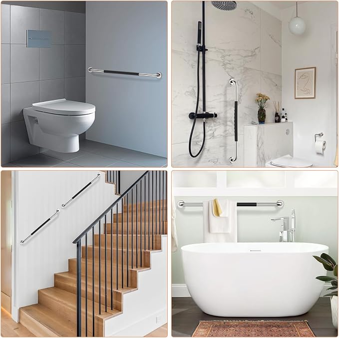 Chrome Bathroom Grab Bar 32 inch, iMomwee Stainless Steel Anti-Slip Shower Handrail for Elderly, Wall Mounted Safety Handicap Bars, Balanced Support Handle Bar for Senior