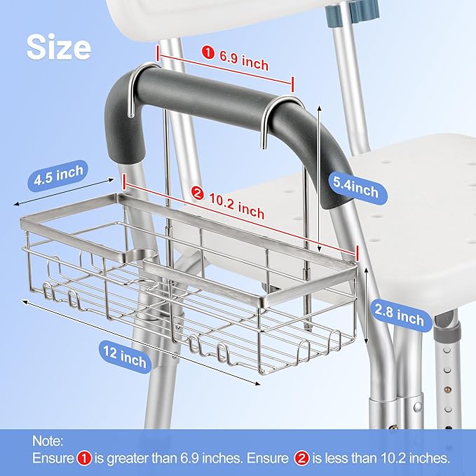 YUOROS Shower Caddy Hanging, 304 Stainless Steel Shower Organizer Rack for Shower Chair Bench for Elderly Seniors Disabled Handicap