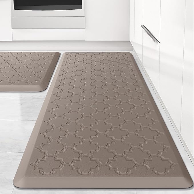 Kitchen Mat [2 PCS] Cushioned Anti-Fatigue Floor Mat Water Resistant Non-Skid Kitchen Mats and Rugs Ergonomic Comfort Foam Kitchen Rugs Standing Mat for Floor Office Sink (Khaki,20"x30"+20"x47")
