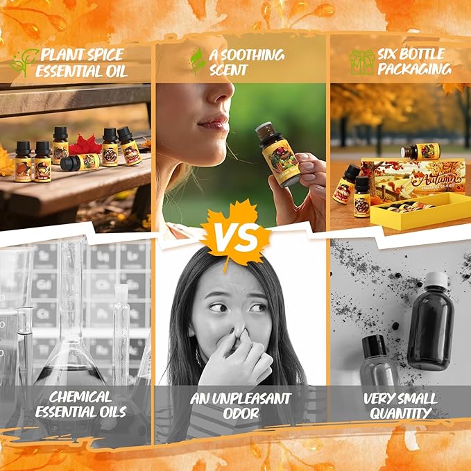 Soulorigin Autumn Fragrance Oils Set, Essential Oil for Diffuser, Fall Scent Diffuser Oil, Use for Soap Candle Making,Pumpkin Spice, Spiced Cider, Maple Syrup, Autumn Harvest, Cinnamon, and Apple Pie