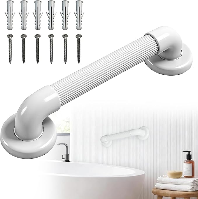 Shower Grab Bar for Wall: 12” ABS Safety Bars for Seniors, Wall Mount Bath tub Handles with Screws & Anchors, Bathroom Support Rails for Pregnant Women & Handicap Users, Toilet & Bathtub Assistance