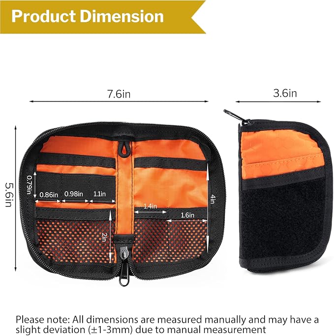 VIPERADE VE10 EDC Pouch Small Pocket Tool Pouch with 10 Compartments, Men's Pocket Organizer for Multitools, EDC Organizer with Patches Area for DIY (Black+Orange)