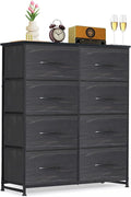 8-Drawer Dresser for Bedroom, Anti-Tip Tall Storage Organizer Chest of Drawers with Wooden Top and Metal Frame Fabric Bins for Closet, Living Room, Hallway, Entryway, Charcoal Black