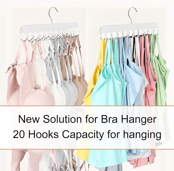 Resovo Bra Hanger for Closet, Tank Top Hanger 20 Hooks Capacity Foldable Wood Space Saving Hangers Closet Organizers and Storage for Dorm & Apartment for Tank Top, Bra, Scarf