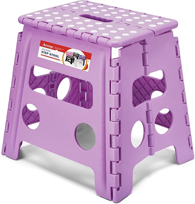 ACSTEP 13 Inch Folding Step Stool,Foldable Step Stools for Kids and Adults 300 LB Capacity, 300 LB Capacit Suitable for Kitchen Fishing (Light Purple)