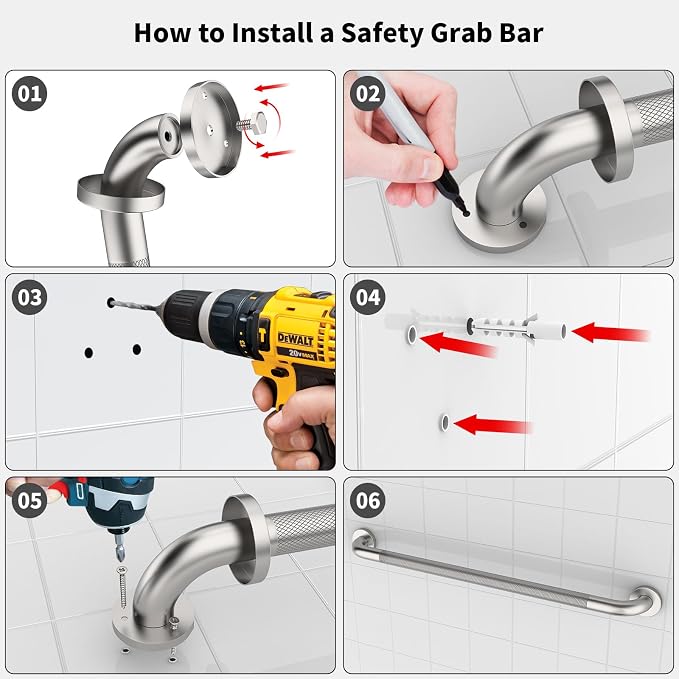 Shower Grab Bar 32 Inch, iHansee Brushed Nickel Bathroom Grab Bar w/Anti-Slip Knurled Grip, Stainless Steel Safety Handicap Bars, Wall Mounted Balance Support Handrail Bath Handle for Senior Elderly