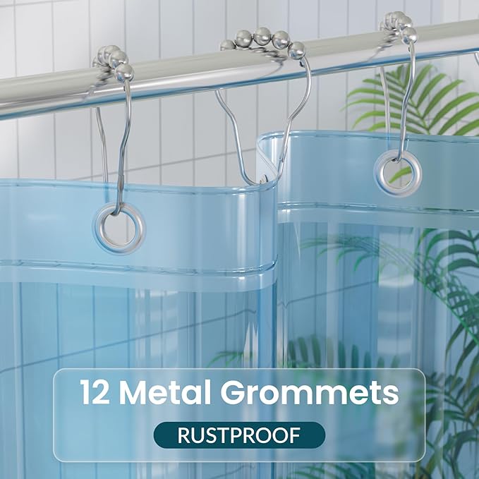 Titanker Shower Curtain Liner, Plastic Shower Liner PEVA 72 x 72 Lightweight Waterproof Shower Curtains for Bathroom with Magnets and Rustproof Grommets, Clear Blue
