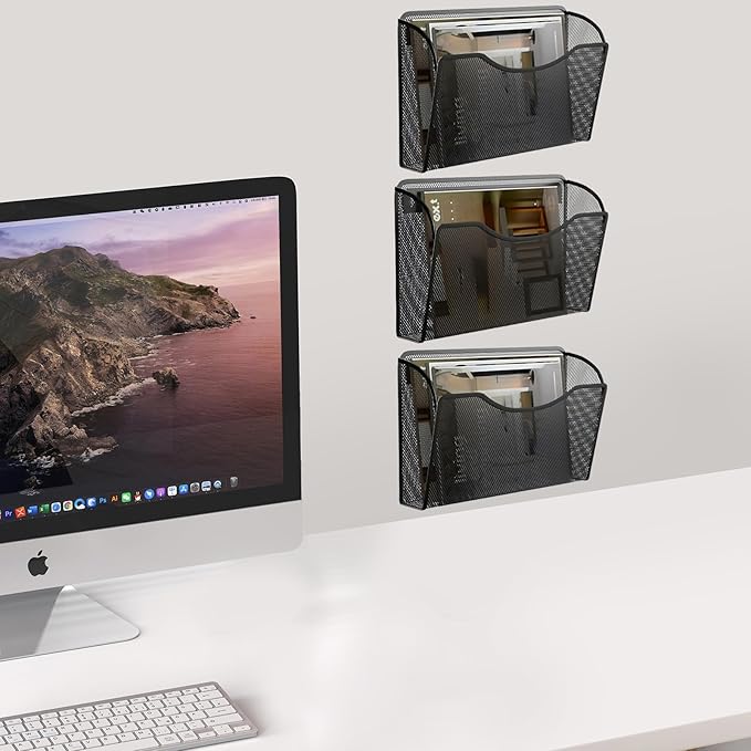 Gawerk 6 Pack Wall File Organizer, Mesh Wall File Pocket Mail Organizer Hanging Metal Vertical Wall Mounted File Holder for Office/Home