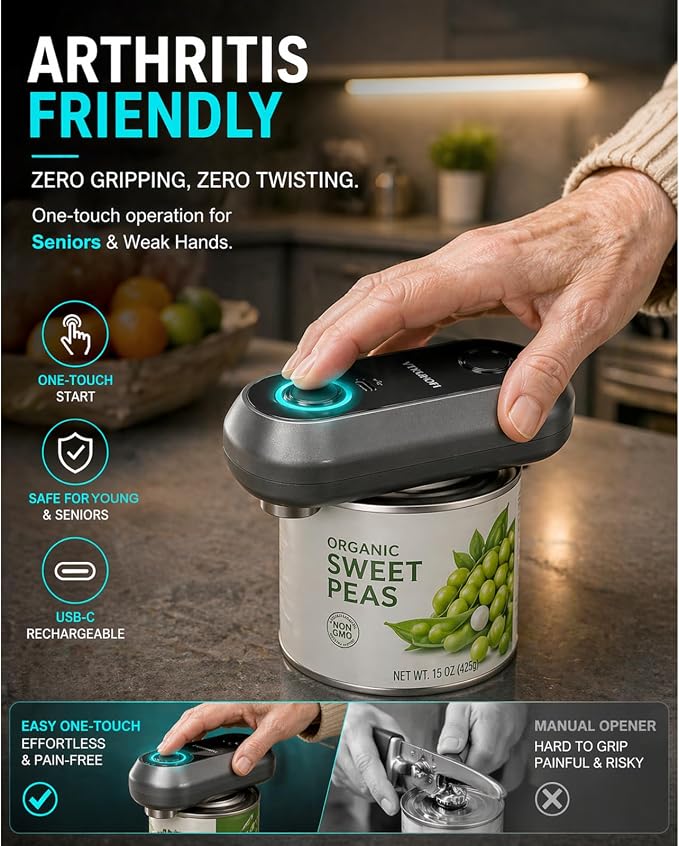 Rechargeable Electric Can Opener, Handsfree Automatic Can Opener Electric, Side Cut Smooth Edge, Magnet Lid Lifter, Stainless Steel Professional-Grade Blade, for Elderly and Arthritic Users