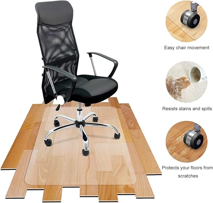 Azadx Office Chair Mat for Hardwood Floor 30 x 48'', Small Chair Mats Clear Easy Glide on Hard Floors, Rolling Chairs Mat Plastic Mats Under Desk Chairs