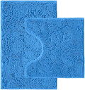 Bathroom Rugs Sets 2 Piece,Super Absorbent Chenille Bath Mats and U-Shaped Toilet Rug,Strong PVC Non Slip Backing,Microfiber Washable Dry Quickly Bath Mats for Bathroom(20"x32"+20"x20"U, Calm Blue)