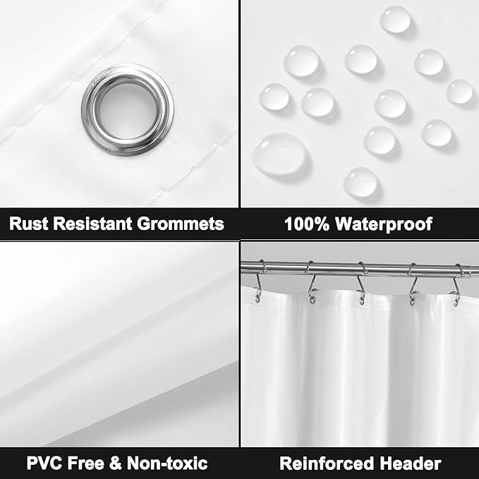 Barossa Design White Shower Curtain Liner - Premium PEVA, BPA & PVC Free, No Chemical Smell, Lightweight Shower Curtain with 3 Magnets, Metal Grommets - White, Standard Size (Pack of 2)