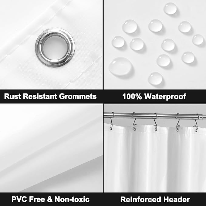 Barossa Design Extra Long Shower Curtain Liner with 6 Magnets - 72" x 84" XL White Waterproof PEVA Shower Liner for Bathroom, PVC Free, Metal Grommets - White, 72x84