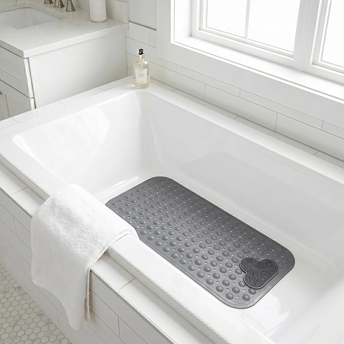Bath Tub Mat Shower Mat Non Slip Bathtub Mats with Suction Cups Bath Mat for Tub Bathroom Mats 28" X 16" Machine Washable (Gray)