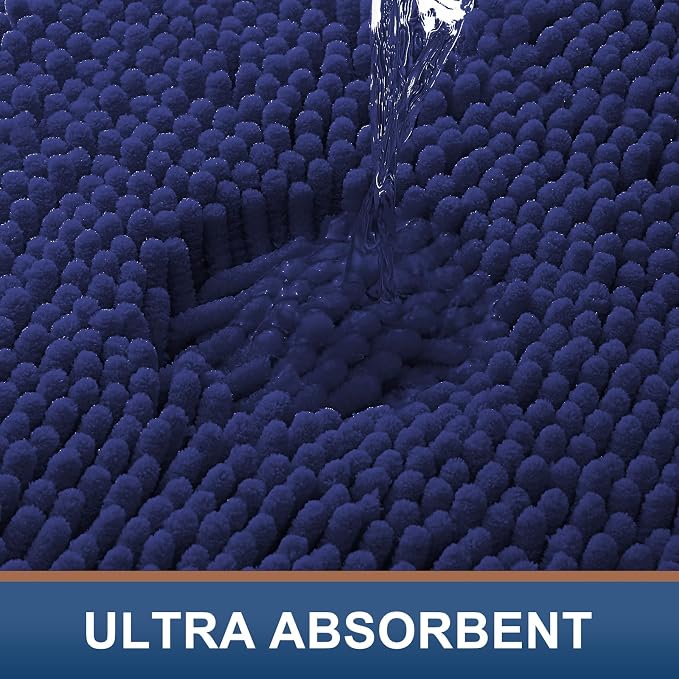 Smiry Luxury Chenille Bathroom Rugs 24x16, Extra Soft and Absorbent Shaggy Bath Mat, Machine Washable, Non-Slip Plush Carpet Runner for Tub, Shower, and Floor, Home Decor Accessories, Deep Blue