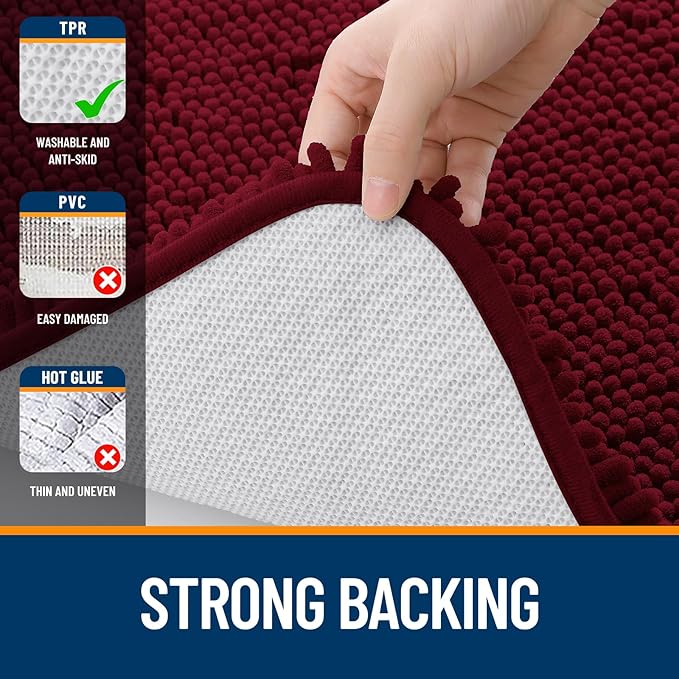 OLANLY Large Bathroom Rugs 44x32, Extra Soft Absorbent Chenille Bath Rugs, Rubber Backing Quick Dry, Machine Washable Bath Mats for Bathroom Floor, Tub and Shower, Home Decor Accessories, Burgundy