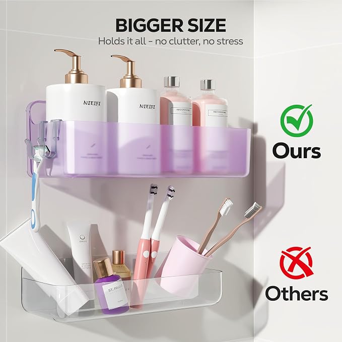 Nieifi Adhesive Wall Shelf, Shower Shelves, Shower Organizer for Bathroom Organization (Purple-Clear, 5 pieces)