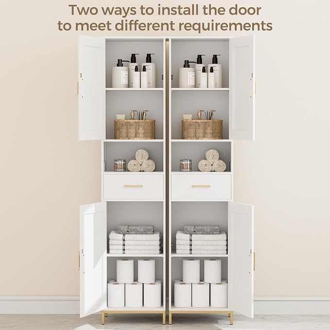 Homhedy 67" H Bathroom Storage Cabinet, Tall Storage Cabinet with Adjustable Shelves, Freestanding Cabinet with Doors and Drawer, Narrow Cabinet for Bathroom, Living Room, Kitchen, Dining Room, White