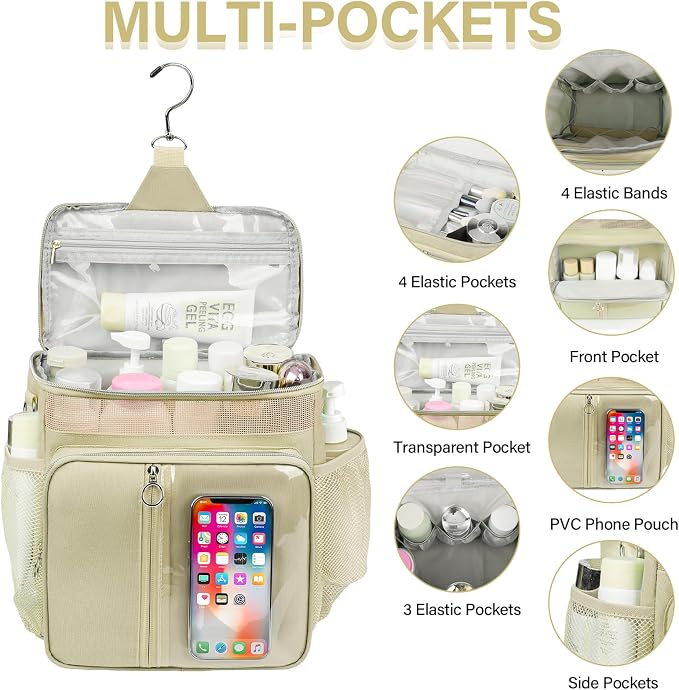 Portable Shower Caddy College Dorm Essentials, Large Toiletry Bag for Women Men, 2 Layers Quickly Dry Mesh Bathroom Tote Bag, Hanging Makeup Organizer Bag for Travel, Gym, Camping(Apricot)