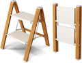 Taranta 2 Step Ladder,Aluminum Lightweight Folding 2 Step Stool with Anti-Slip Wide Pedal, 330lbs Capacity Step Ladder for Household,Kitchen,Office - White Woodgrain