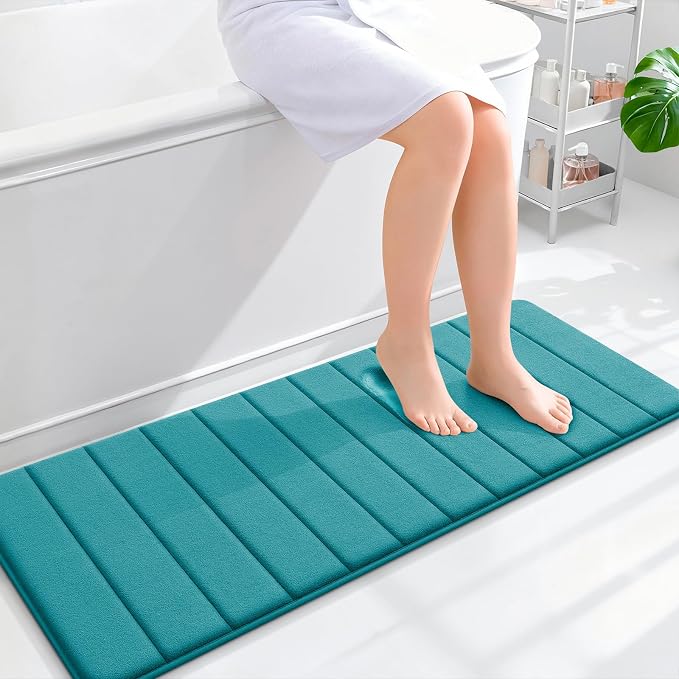 OLANLY Memory Foam Long Bathroom Rugs Runner 47x17, Super Soft Absorbent Bath Mat, Quick Dry, Machine Washable Shower Floor Rugs, Bathmat Carpet, Bathroom Home Decor Accessories, Deep Lake