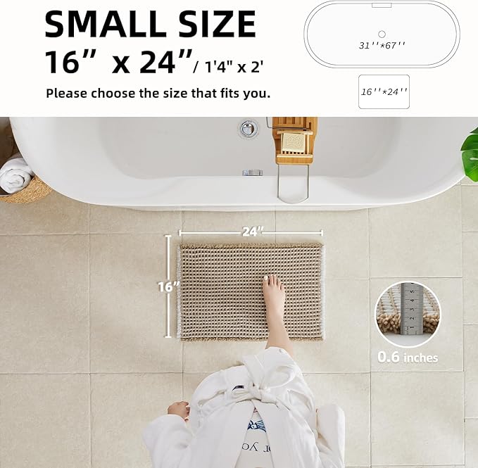 TYUU Waffle Bath Mat, Boho Bathroom Rugs Non Slip Washable Super Absorbent Quick Dry Bath Mat Farmhouse Bathroom Decor, 24"x16" Khaki and White