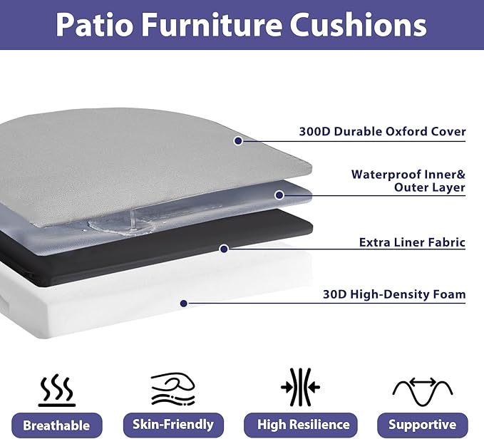 IPYNBAP Outdoor Chair Cushions Set of 4 -Waterproof Outdoor Seat Cushions for Patio Furniture, Patio Chair Cushion with Handle and Ties, Out Door Chair Pads,17x16x2-Round, Grey