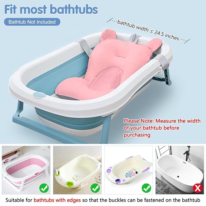 Colorlife Baby Bath Seat Support Net Infant Bathing Seat Support Mat, Comfortable Adjustable Non-Slip Three-Pointed Baby Shower Net Bathtub Sit Up Mesh for Newborn 0-12 Months-Pink(No Bathtub)